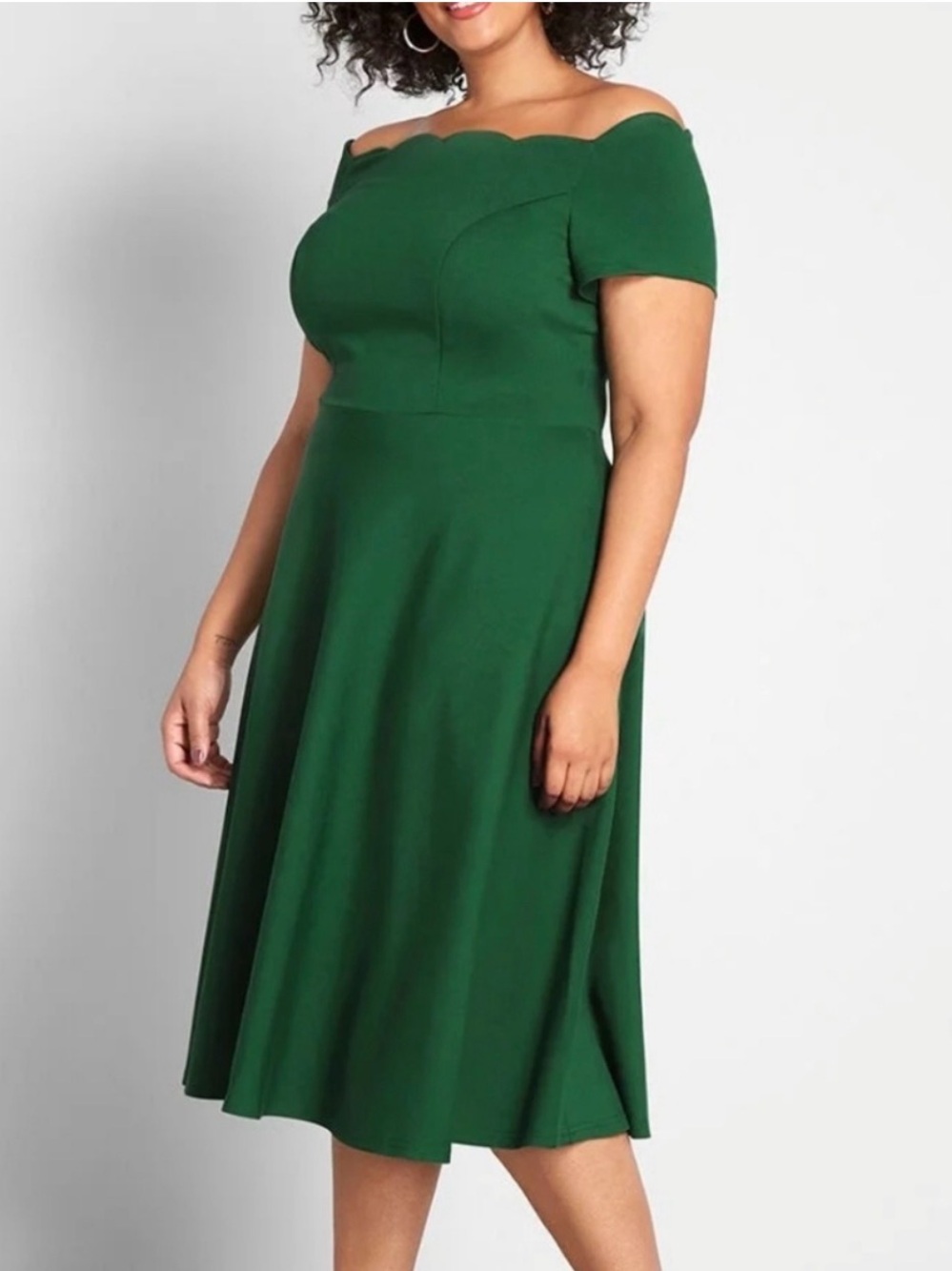 ModCloth NWT size XL Emerald Green Scalloped Neckline A-Line Dress Retro | Flaw
